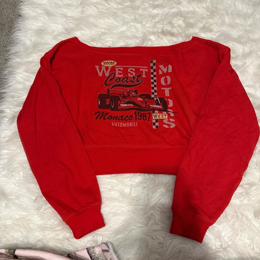 Aeropostale Off The Shoulder Cropped Graphic Crewneck